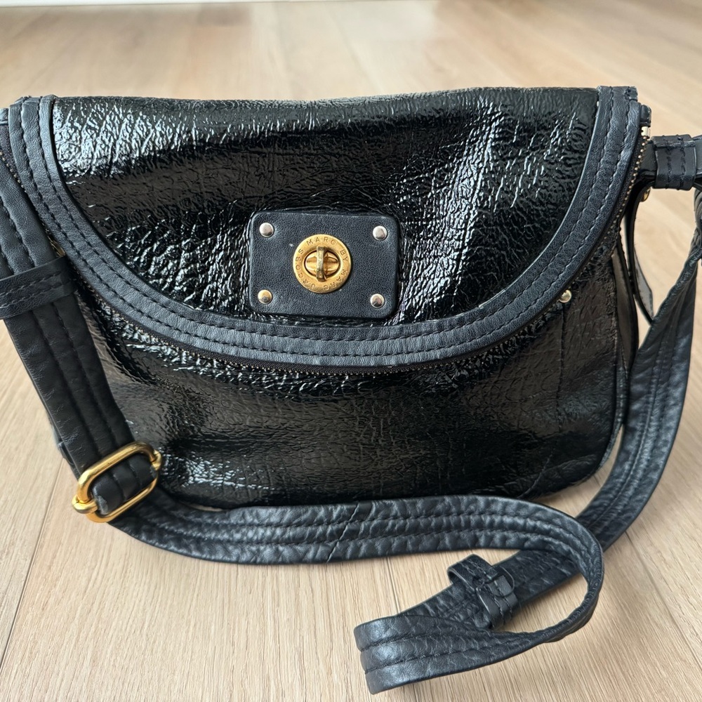 Used Marc By Marc Jacobs Shiny Black Crossbody Bag
